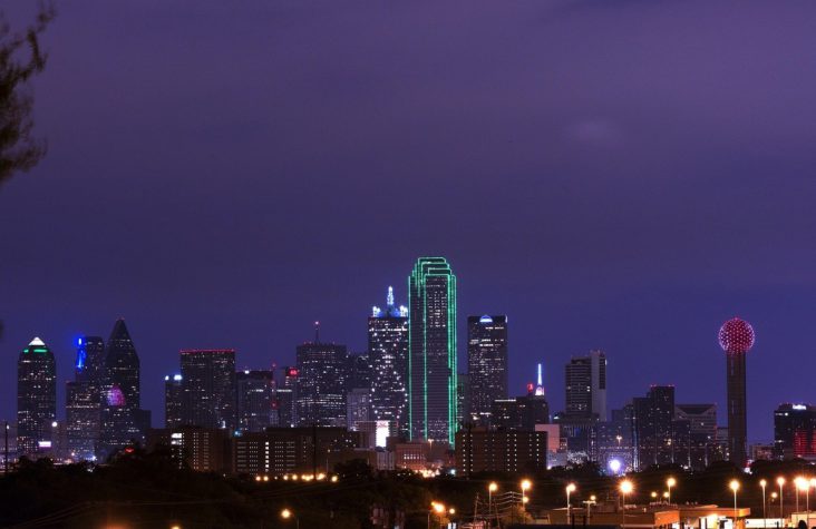 Downtown Dallas at dusk.