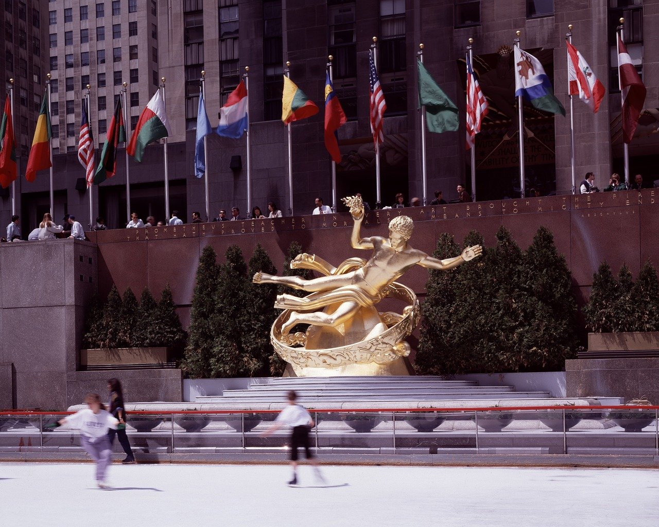 Ice skaters at Rockefeller Center in NYC.