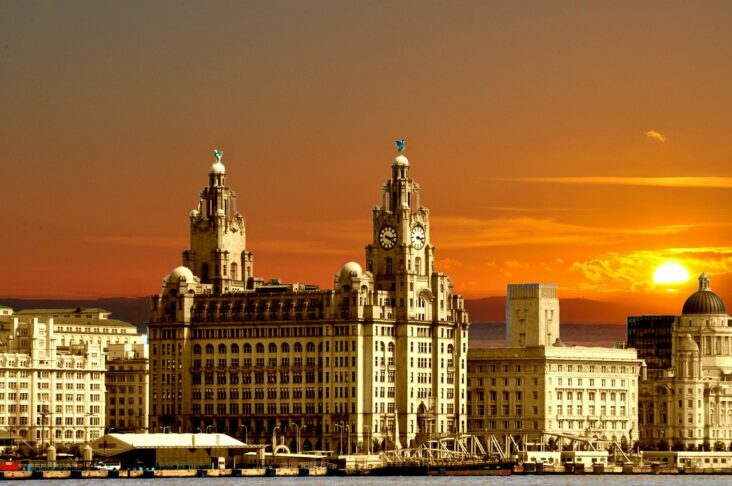 Sunset in Liverpool, England.