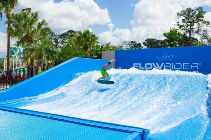 Surf simulator at The Grove Resort, one of the hotels in Orlando with a water park.