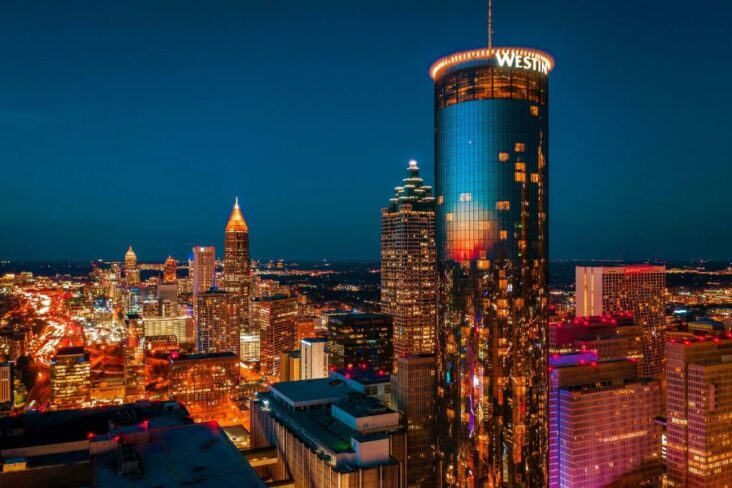 The Westin Peachtree Plaza Atlanta, one of numerous hotels in downtown Atlanta, Georgia.