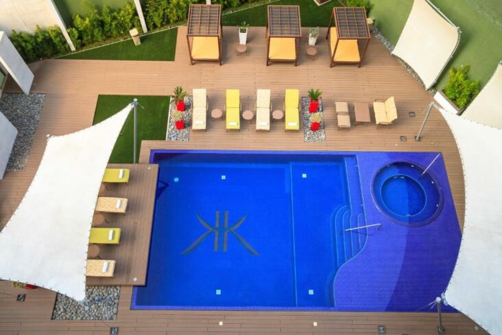 The swimming pool at the Adriatika Hotel Boutique, one of the hotels near La Aurora Airport in Guatemala City.