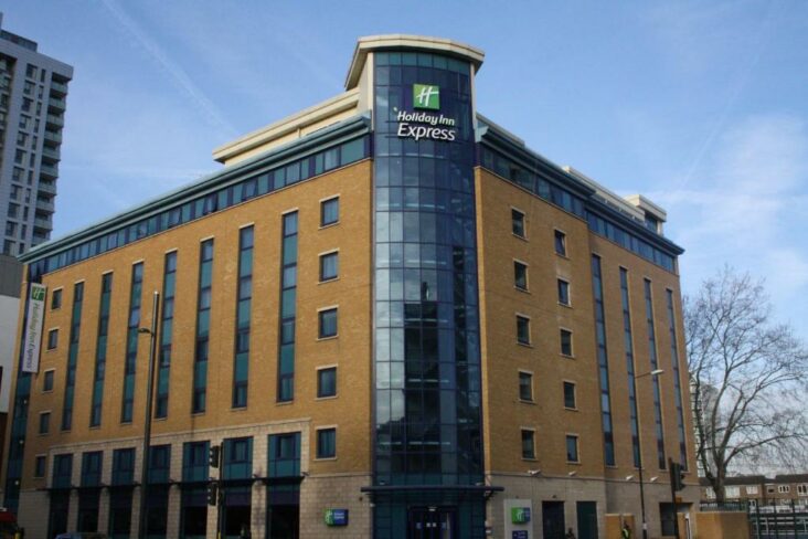 The Holiday Inn Express London Stratford, one of the hotels near West Ham Station in London, England.