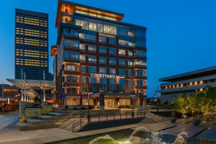 The Courtyard by Marriott Buffalo Downtown Canalside, one of the hotels near Exchange Street Station.