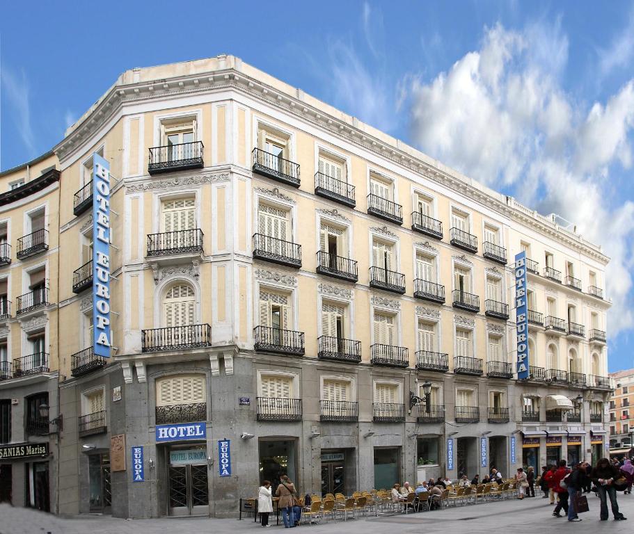 The Hotel Europa, one of the hotels near the Puerta del Sol in Madrid, Spain.