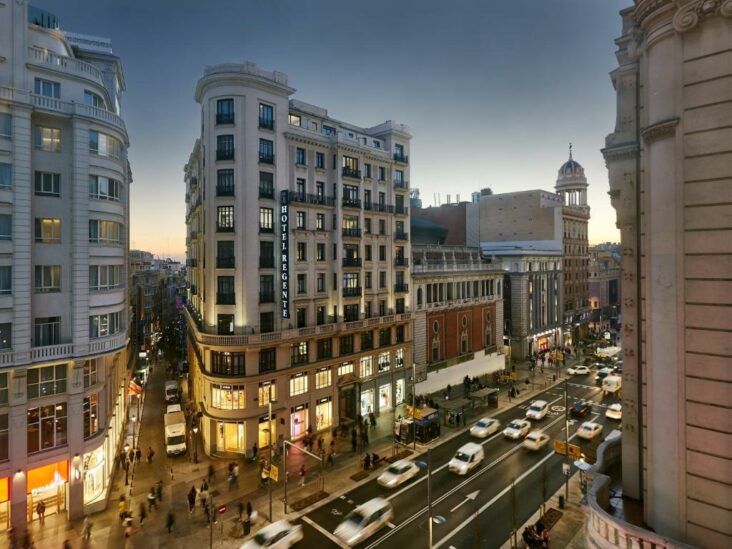 The Regente Hotel, one of the hotels along the Gran Via in Madrid, Spain.