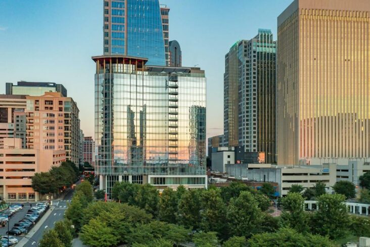 The Kimpton Tryon Park Hotel is one of several hotels near Truist Field in Charlotte, NC.