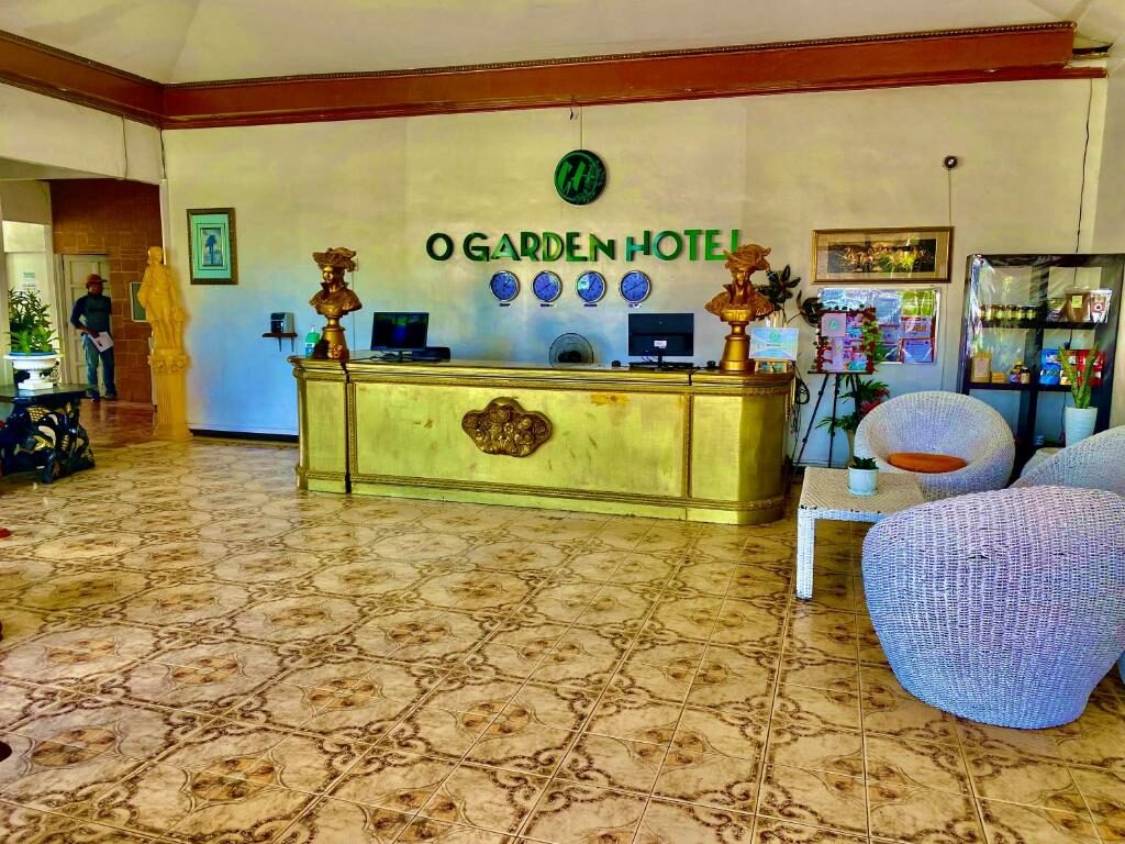 In the lobby of the OGH Resort Hotel.
