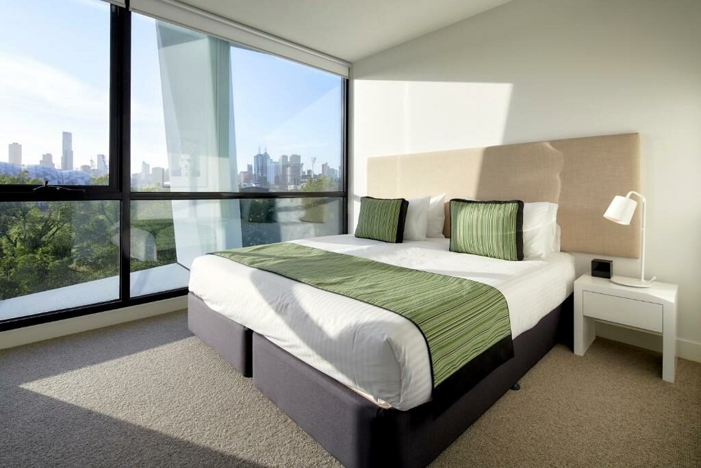 A bedroom with a view at the 381 Cremorne.